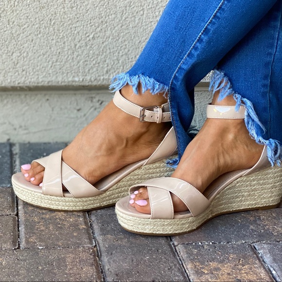 Shopbop Shoes - Nude Patent Leather Espadrille Platform Wedge